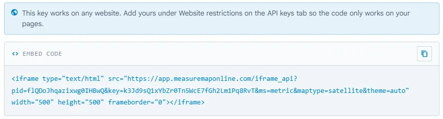 Le code d'intégration avec son bouton de copie