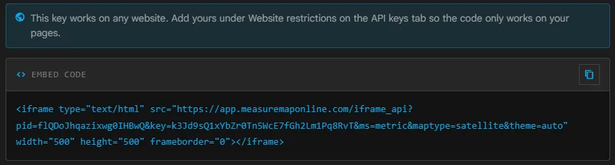 Le code d'intégration avec son bouton de copie