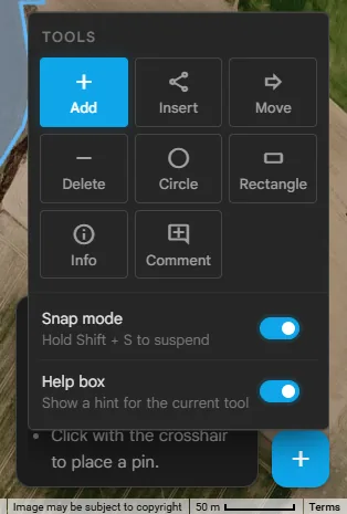 Das Menü des Magic Buttons mit seinen Werkzeugen, Schnappmodus und Hilfebox