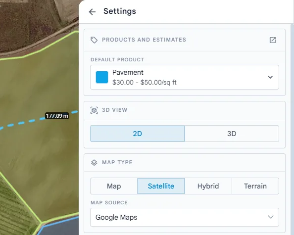 El panel Configuración abierto a la derecha del mapa