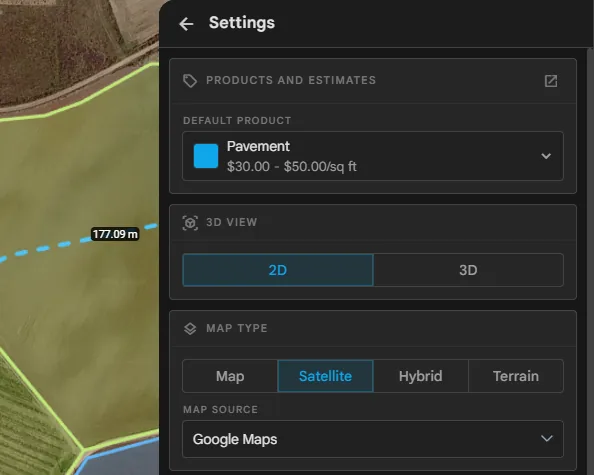 El panel Configuración abierto a la derecha del mapa