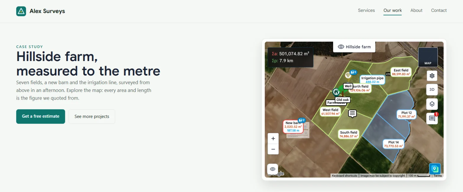 Die Karte eines Projekts, eingebettet in die Webseite eines Unternehmens