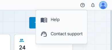 Das Menü „Hilfe“ oben rechts im Dashboard mit „Support kontaktieren“