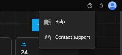 Das Menü „Hilfe“ oben rechts im Dashboard mit „Support kontaktieren“