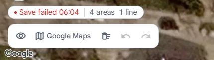 O estado na parte de baixo do mapa a mostrar a falha ao guardar a vermelho