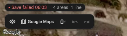 O estado na parte de baixo do mapa a mostrar a falha ao guardar a vermelho